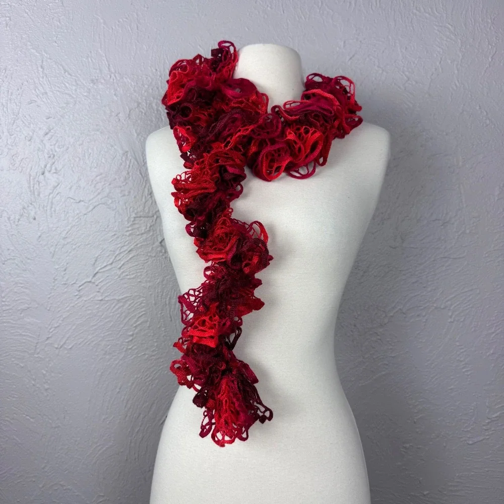 Vintage Red Ruffle Ribbon Scarf – 49